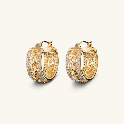 Boucles d'oreilles créoles à chaîne byzantine avec rondelles pavées de zircones cubiques