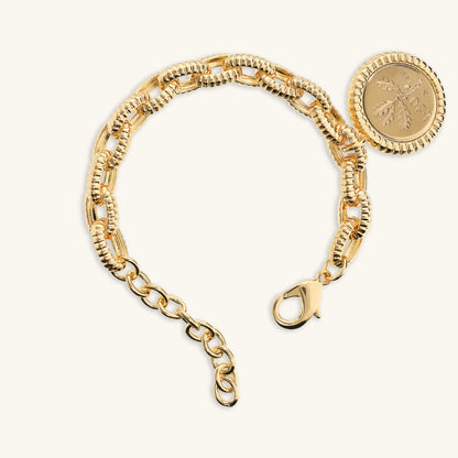 Bracciale Maglie Ovali Texture Rigata con Ciondolo Moneta
