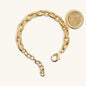 Bracciale Maglie Ovali Texture Rigata con Ciondolo Moneta