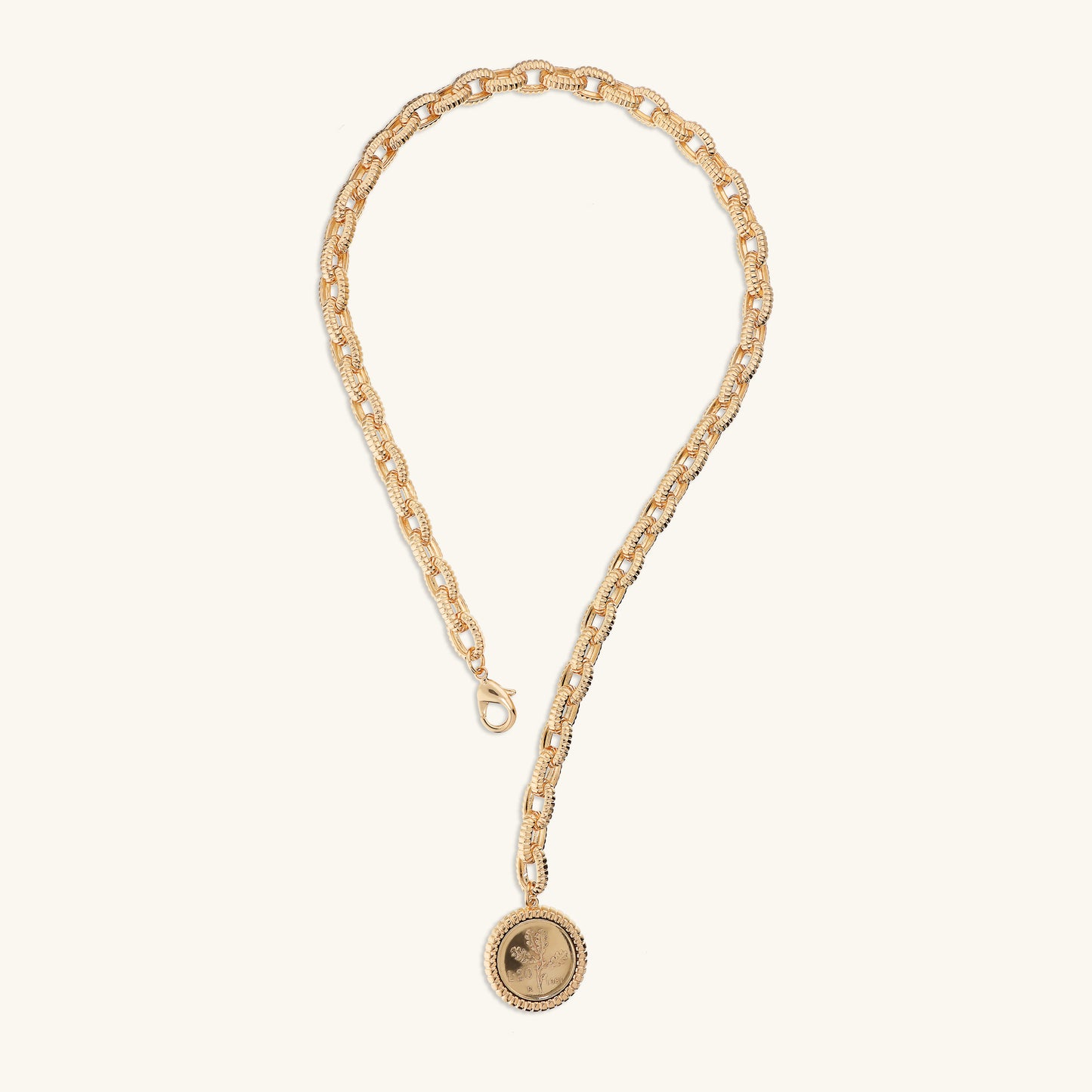 Collana Maglie Ovali Texture Rigata con Ciondolo Moneta