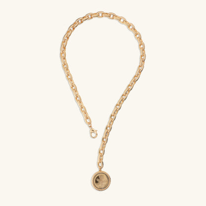 Collana Maglie Ovali Texture Rigata con Ciondolo Moneta