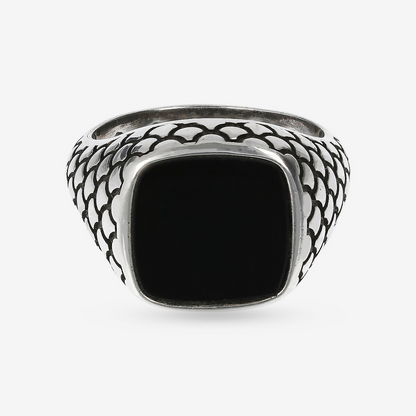 Anello Chevalier Texture Sirena con Pietra Naturale Quadrata in Argento 925