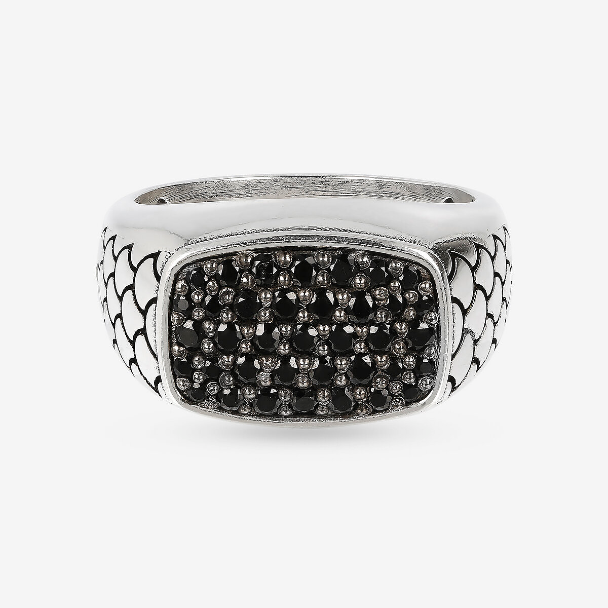 Anello Chevalier Texture Sirena con Pavé in Spinello Nero in Argento 925