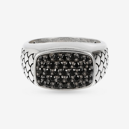 Anello Chevalier Texture Sirena con Pavé in Spinello Nero in Argento 925