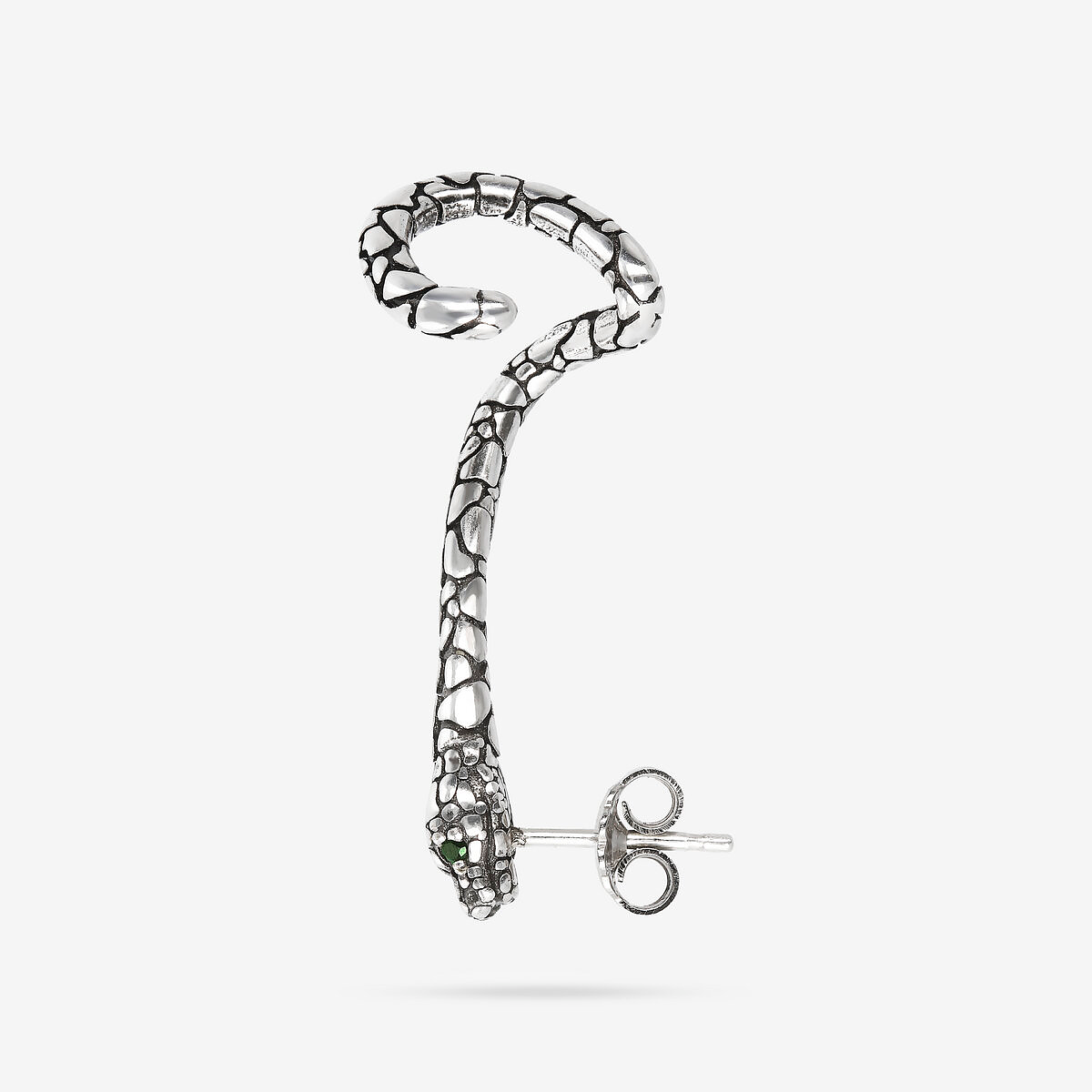 Orecchino Climber Serpente con Pietra Naturale Agata Verde in Argento 925