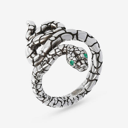 Anello Serpente Texture con Pietra Naturale Agata Verde in Argento 925