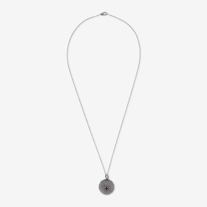 Collana in Argento 925 placcato Rutenio con Pendente Texture Riccio di Mare e Pietra Naturale