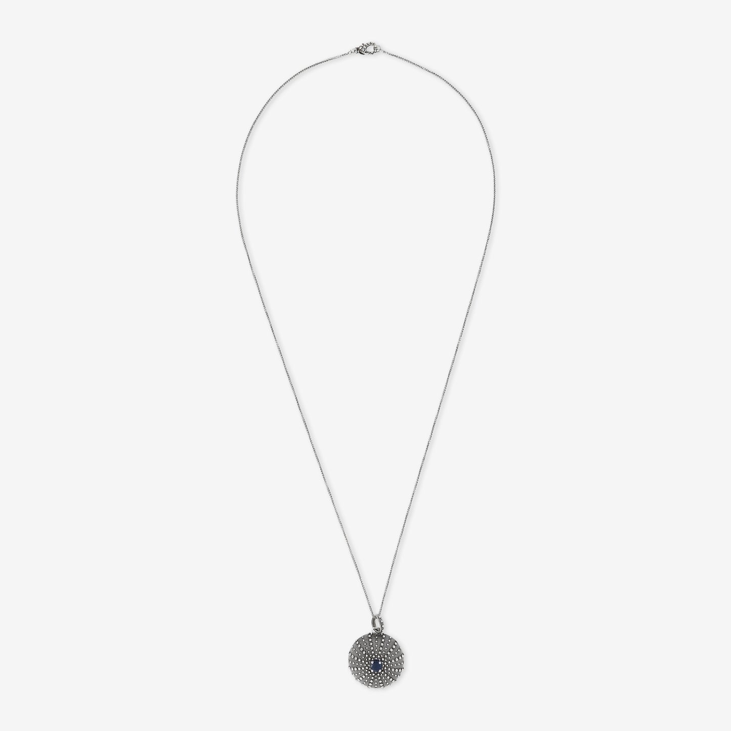 Collana in Argento 925 placcato Rutenio con Pendente Texture Riccio di Mare e Pietra Naturale