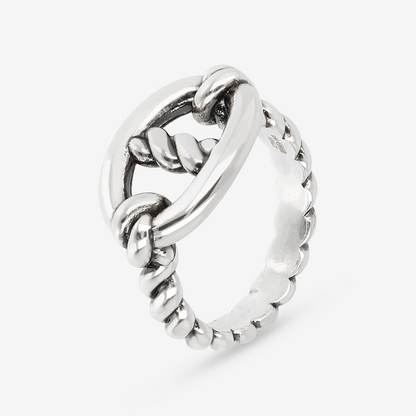 Anello Cocktail Texture Corda con Maglia Marina in Argento 925