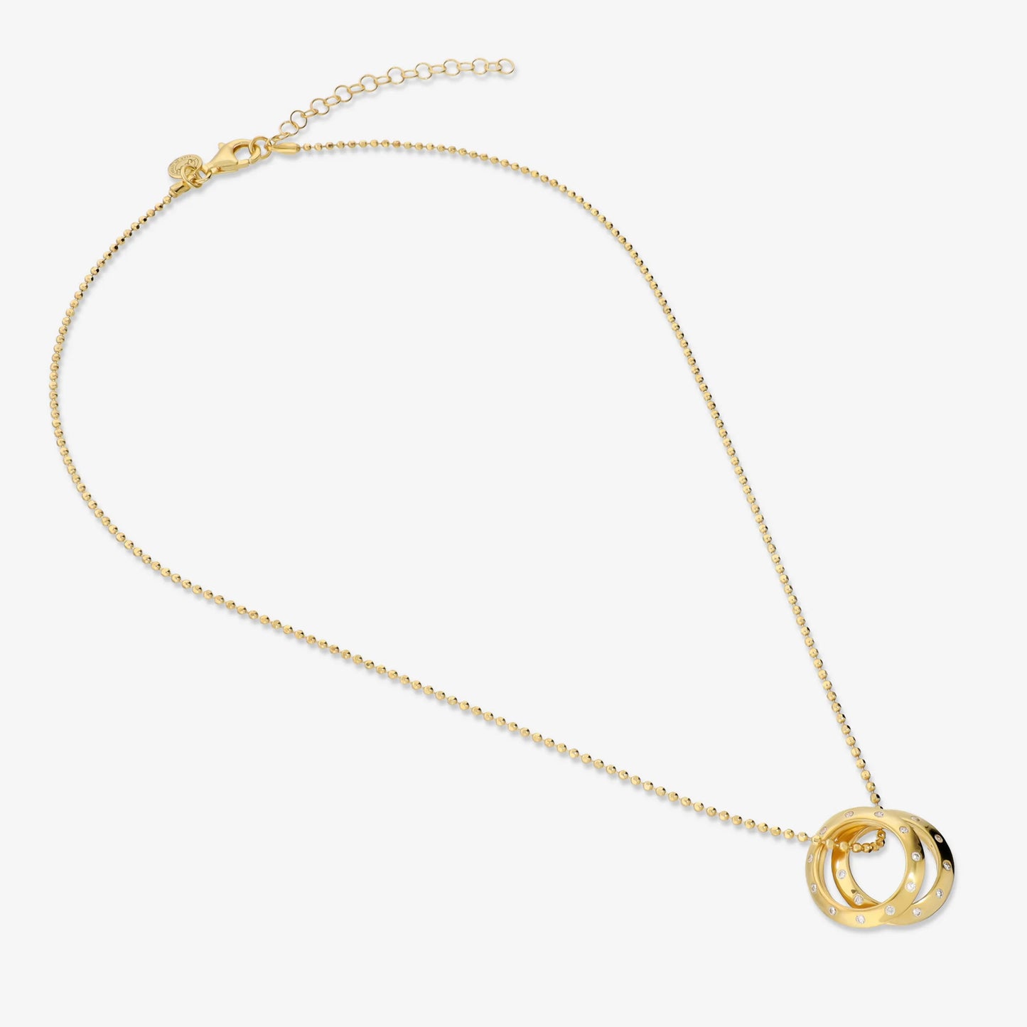 Collana in Argento 925 placcato Oro Giallo 18Kt con Doppio Pendente ad Anello